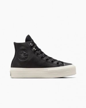 Black Converse Chuck Taylor All Star Lift Platform Water Repellent Leather Women Boots Canada | C-96125349