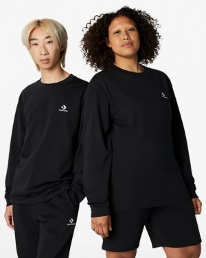 Black Converse Go-To Embroidered Star Chevron Standard-Fit Women T Shirts Canada | C-45796289