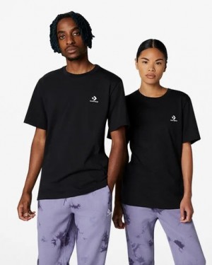 Black Converse Go-To Embroidered Star Chevron Standard-Fit Men T Shirts Canada | C-80974259