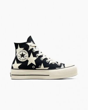 Black / Beige White Converse Chuck Taylor All Star Lift Large Stars Women Sneakers Canada | C-27954369