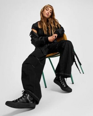 Black / Black Converse Chuck Taylor All Star Leather Women Sneakers Canada | C-06254919