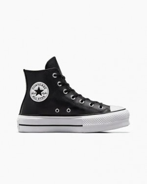 Black / White Converse Chuck Taylor All Star Leather Women Platform Shoes Canada | C-42786159