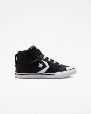 Black / White Converse Pro Blaze Strap Leather Kids' Sneakers Canada | C-24870969