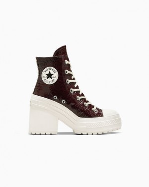 Burgundy / Black Converse Chuck 70 De Luxe Heel Crinkle Leather Women Sneakers Canada | C-27638499