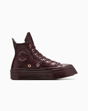 Burgundy / Gold / Black Converse Chuck 70 De Luxe Squared Leather Women Sneakers Canada | C-86321059