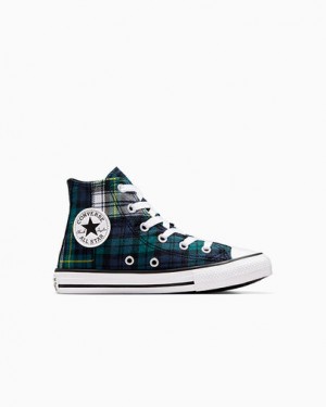 Green / Navy / White Converse Chuck Taylor All Star Plaid Kids' Sneakers Canada | C-27830619