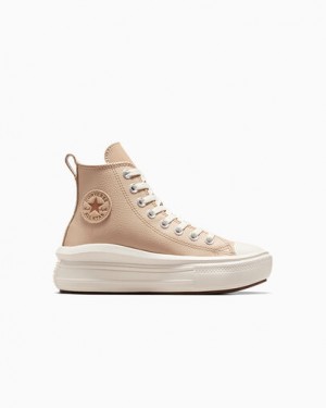 Light Brown Converse Chuck Taylor All Star Move Leather Kids' Sneakers Canada | C-83651029