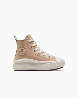 Light Brown Converse Chuck Taylor All Star Move Leather Kids' Sneakers Canada | C-50678199
