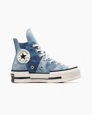 Navy / Black Converse Chuck 70 Plus Distressed Denim Women Sneakers Canada | C-10937689