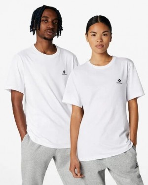 White Converse Go-To Embroidered Star Chevron Standard-Fit Men T Shirts Canada | C-31469509