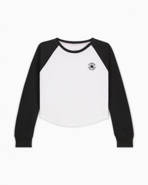 White Converse Raglan Women Long Sleeve Tops Canada | C-28913749