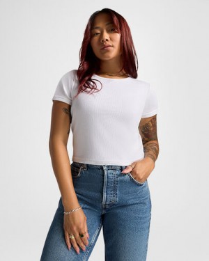 White Converse Ribbed Slim Women T Shirts Canada | C-49027159