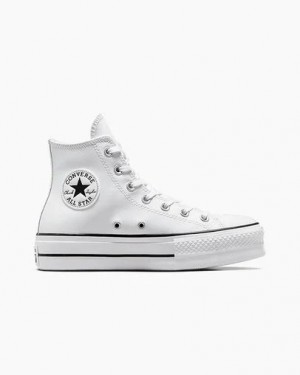 White / Black Converse Chuck Taylor All Star Leather Women Platform Shoes Canada | C-42796039