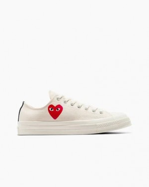 White / Black / Red Converse PLAY Comme des Garçons Single Heart Chuck 70 Women Sneakers Canada | C-23718569