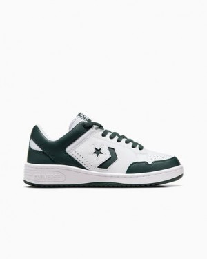 White / Deep Turquoise Converse Weapon Leather Men Basketball Shoes Canada | C-30914659