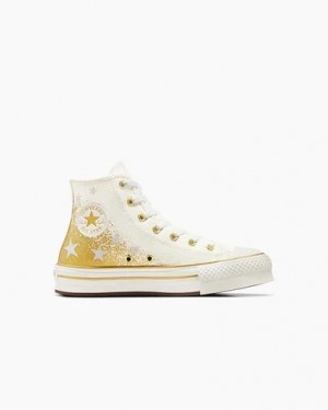 White / Gold Converse Chuck Taylor All Star EVA Lift Kids' Platform Shoes Canada | C-86790519