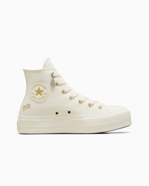 White / Gold / Silver Converse Chuck Taylor All Star Lift Women Platform Shoes Canada | C-56127389
