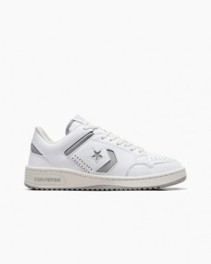 White / Grey Converse Weapon Leather Men Basketball Shoes Canada | C-38192509