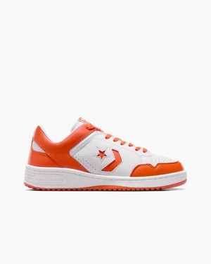 White / Orange Converse Weapon Leather Men Basketball Shoes Canada | C-95840219