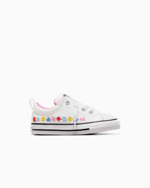 White / Pink Converse Chuck Taylor All Star Street Embroidered Flowers Kids' Sneakers Canada | C-03198259