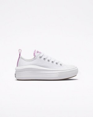 White / Purple Converse Chuck Taylor All Star Move Platform Kids' Canvas Shoes Canada | C-27439819