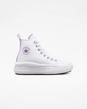 White / Purple Converse Chuck Taylor All Star Move Platform Kids' Canvas Shoes Canada | C-69452319