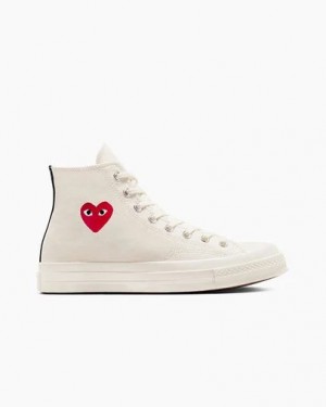 White / Red / Black Converse PLAY Comme des Garçons Single Heart Chuck 70 Women Sneakers Canada | C-80275949