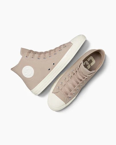 Beige White Converse CONS Chuck Taylor All Star Pro Nubuck Women Skate Shoes Canada | C-39621749