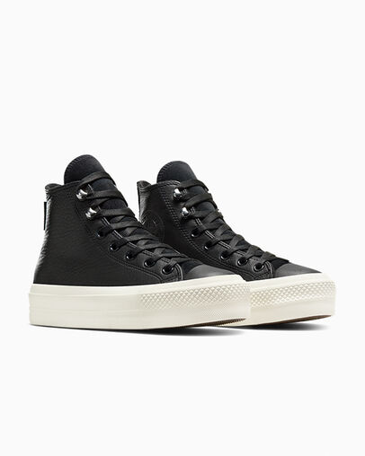 Black Converse Chuck Taylor All Star Lift Platform Water Repellent Leather Women Boots Canada | C-96125349