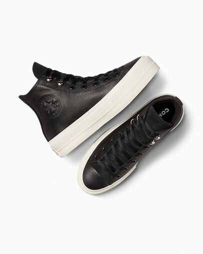 Black Converse Chuck Taylor All Star Lift Platform Water Repellent Leather Women Boots Canada | C-96125349