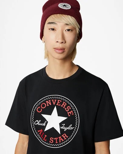 Black Converse Go-To All Star Patch Standard-Fit Men T Shirts Canada | C-09653489
