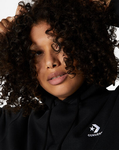 Black Converse Go-To Embroidered Star Chevron Standard-Fit Fleece Women Hoodie Canada | C-92536489