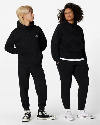 Black Converse Go-To Embroidered Star Chevron Standard-Fit Fleece Women Hoodie Canada | C-92536489