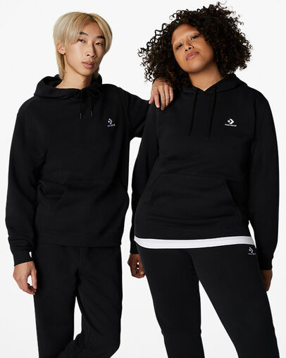 Black Converse Go-To Embroidered Star Chevron Standard-Fit Fleece Women Hoodie Canada | C-92536489