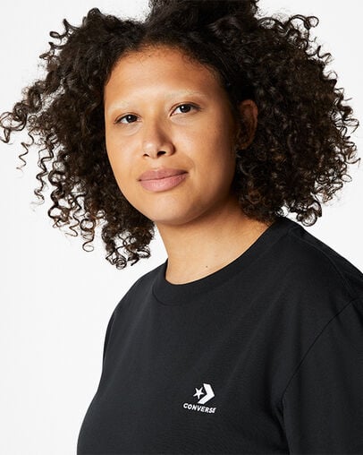 Black Converse Go-To Embroidered Star Chevron Standard-Fit Women T Shirts Canada | C-45796289