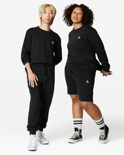 Black Converse Go-To Embroidered Star Chevron Standard-Fit Women T Shirts Canada | C-45796289