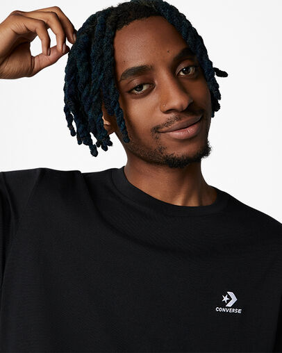 Black Converse Go-To Embroidered Star Chevron Standard-Fit Men T Shirts Canada | C-80974259