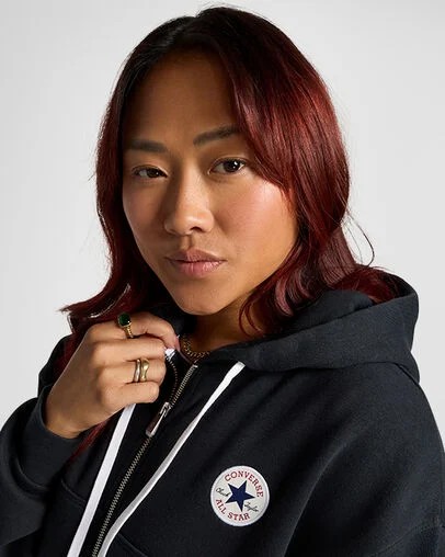 Black Converse Retro Full-Zip Women Hoodie Canada | C-60824539