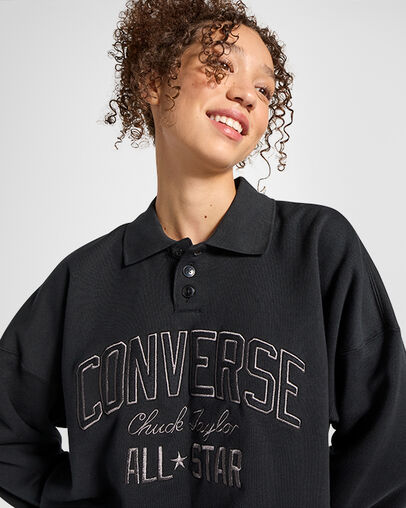 Black Converse Retro Polo Crew Women Polo Shirts Canada | C-94817509