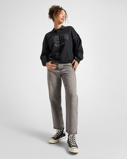 Black Converse Retro Polo Crew Women Polo Shirts Canada | C-94817509