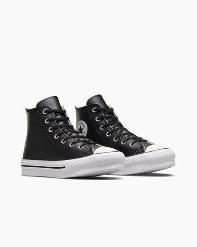 Black / Beige White Converse Chuck Taylor All Star EVA Lift Leather Kids' Platform Shoes Canada | C-43928069