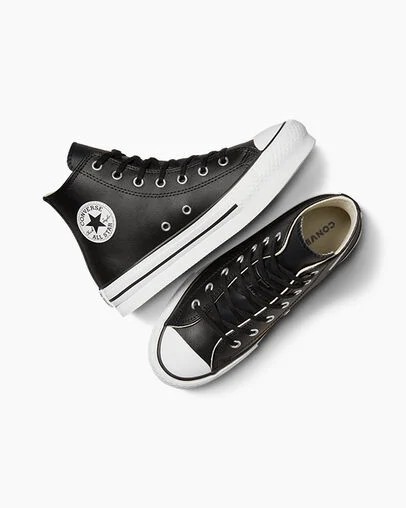 Black / Beige White Converse Chuck Taylor All Star EVA Lift Leather Kids' Platform Shoes Canada | C-43928069