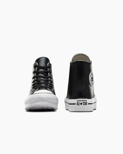 Black / Beige White Converse Chuck Taylor All Star EVA Lift Leather Kids' Platform Shoes Canada | C-43928069