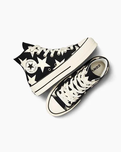 Black / Beige White Converse Chuck Taylor All Star Lift Large Stars Women Sneakers Canada | C-27954369