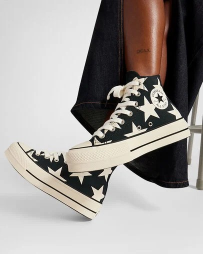 Black / Beige White Converse Chuck Taylor All Star Lift Large Stars Women Sneakers Canada | C-27954369