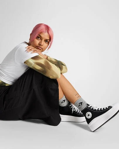 Black / Beige White Converse Chuck Taylor All Star Move Women Platform Shoes Canada | C-80796319