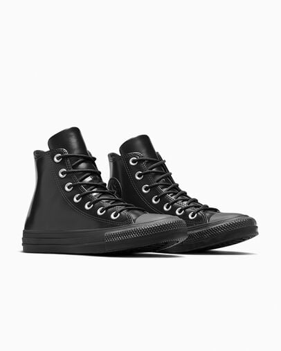 Black / Black Converse Chuck Taylor All Star Leather Women Sneakers Canada | C-06254919