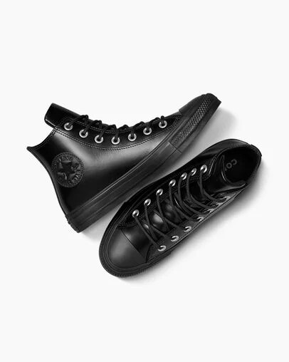 Black / Black Converse Chuck Taylor All Star Leather Women Sneakers Canada | C-06254919