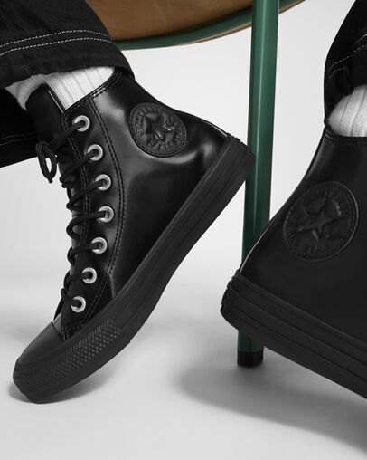 Black / Black Converse Chuck Taylor All Star Leather Women Sneakers Canada | C-06254919