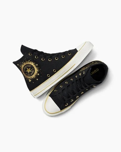 Black / Gold / White Converse Chuck Taylor All Star Gold Metallic Kids' Sneakers Canada | C-70842169